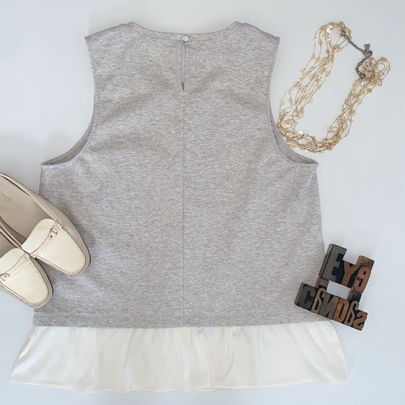 J. CREW Heather Gray With Cream Ruffle Sleeveless Top - Picture 6 of 8